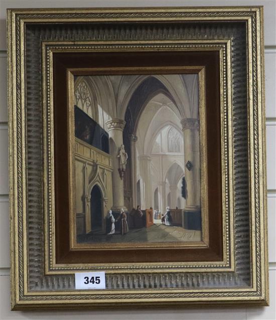 Jan Beekhout, oil on panel, Cathedral interior, signed, 9 x 6.75in.